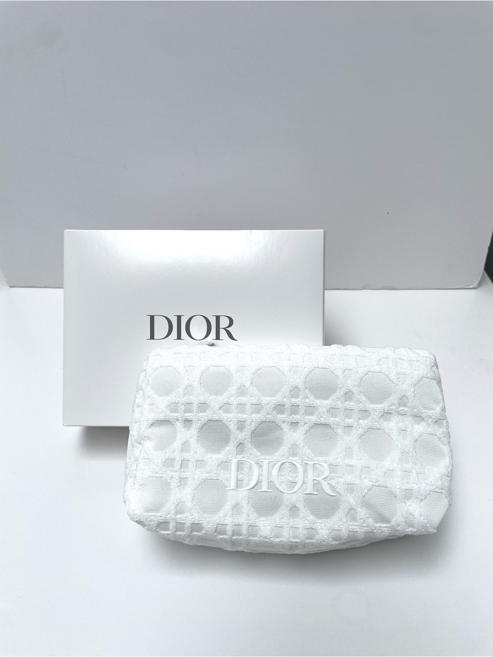 Dior White Embroidered Cosmetic Pouch